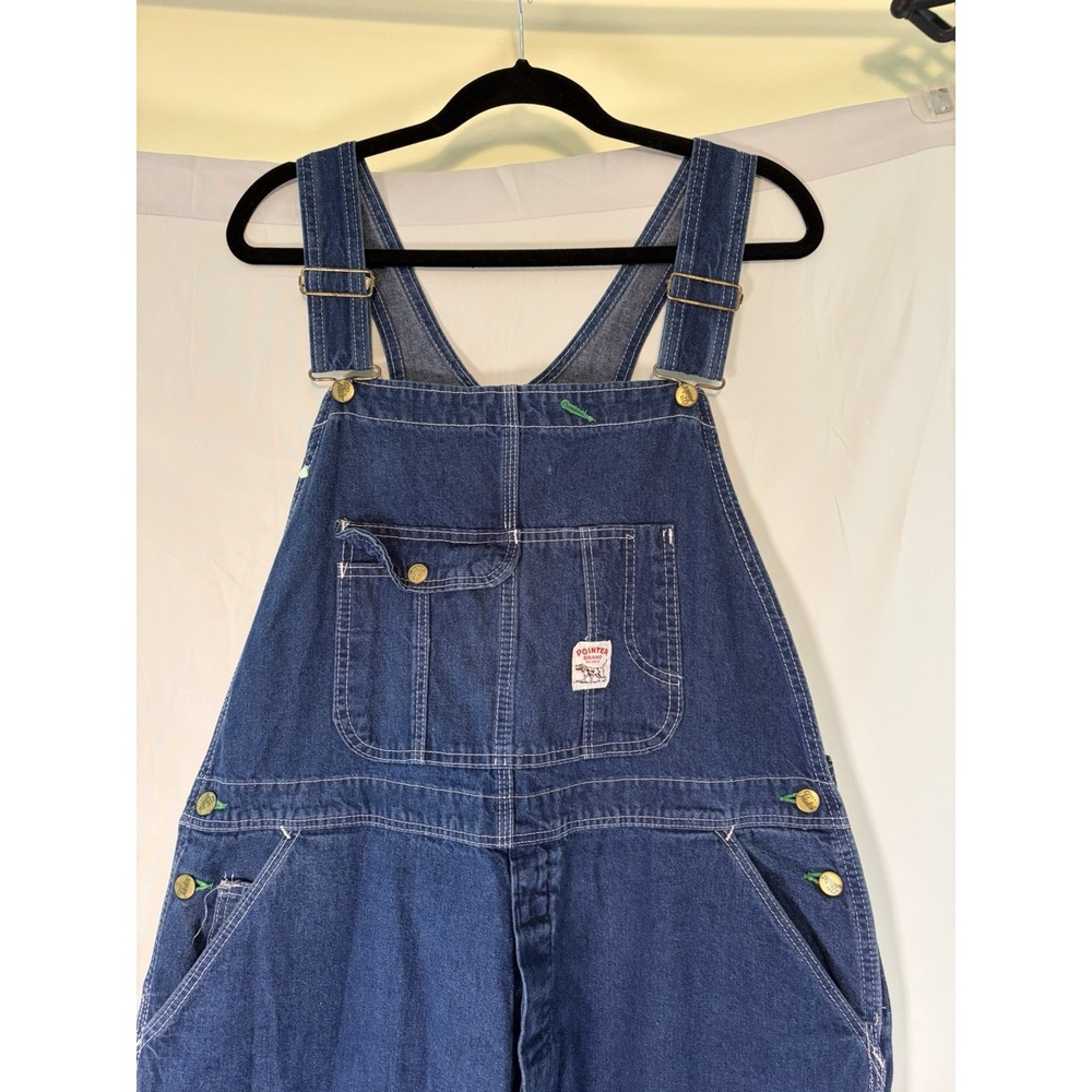 Pointer Mens 42x30 Bib Overalls Blue Denim USA Vintage Carpenter Farmer Workwear